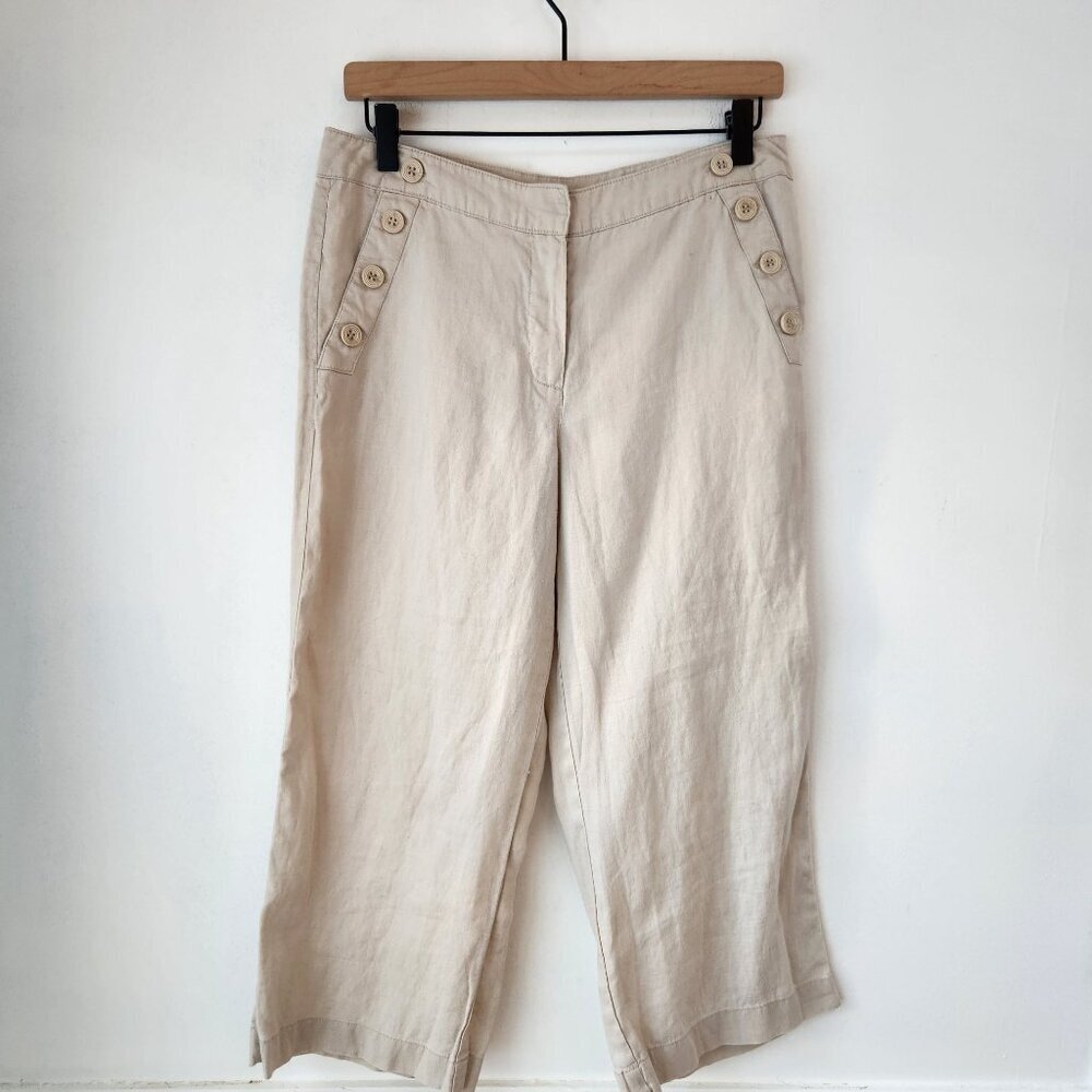 Sandro 100% Linen Beige Sailor Pants Beachy Cropped Culottes Women's 4